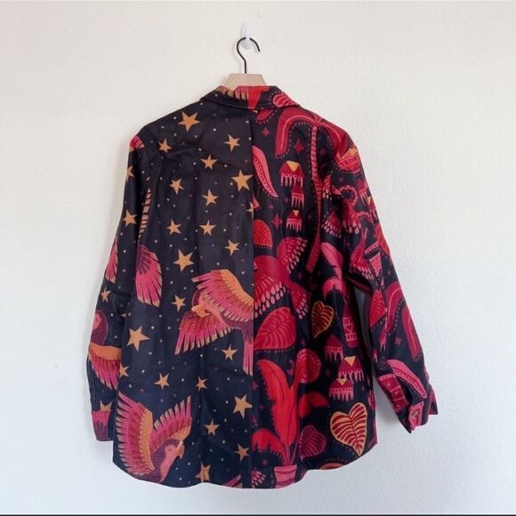 Farm Rio Mixed Black Prints Fleece Shirt Jacket size Small - Picture 7 of 11